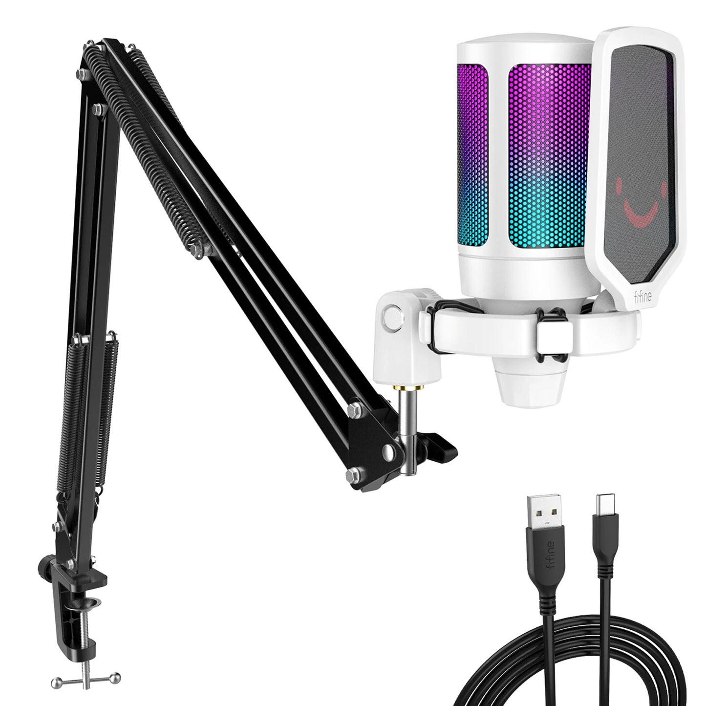 FIFINE USB Condenser Gaming Microphone Kit With RGB Stand