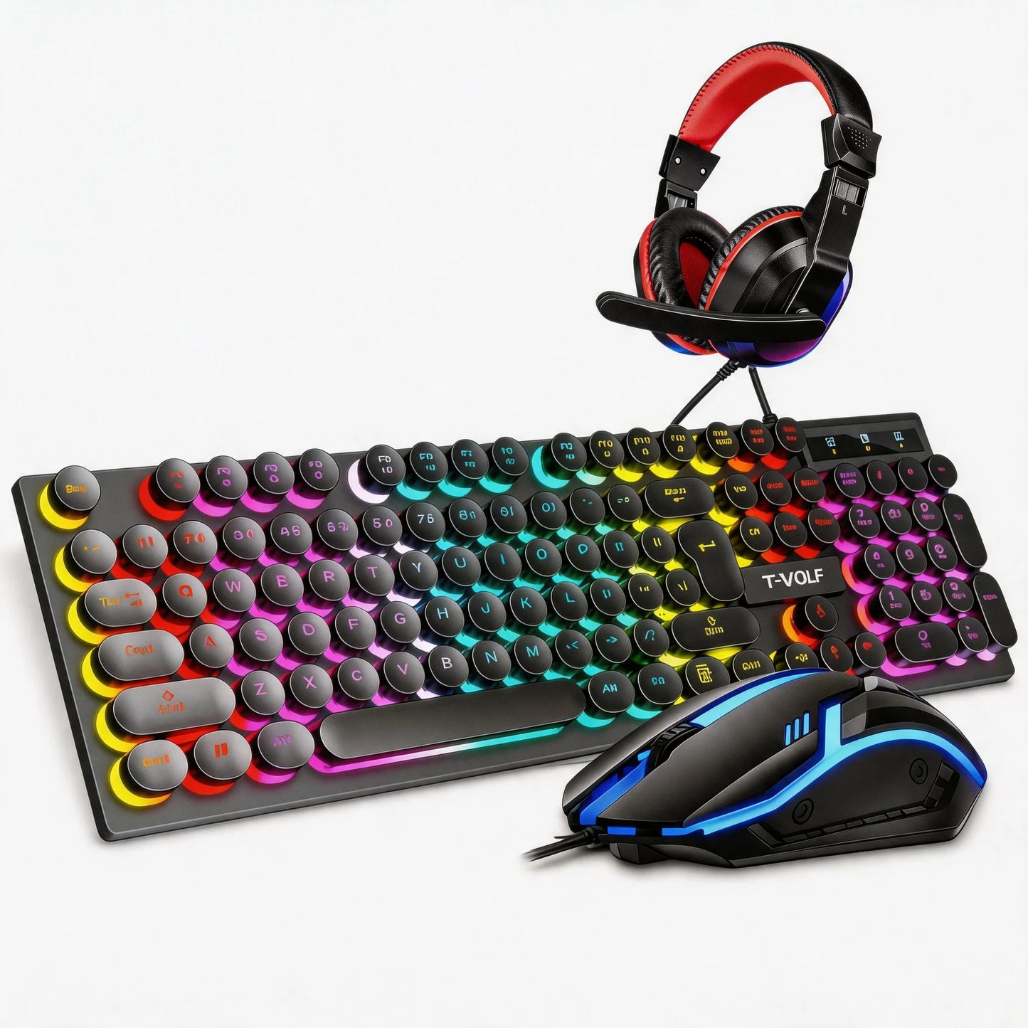T-WOLF Wired Gaming Keyboard Mouse Headset Combo For PC