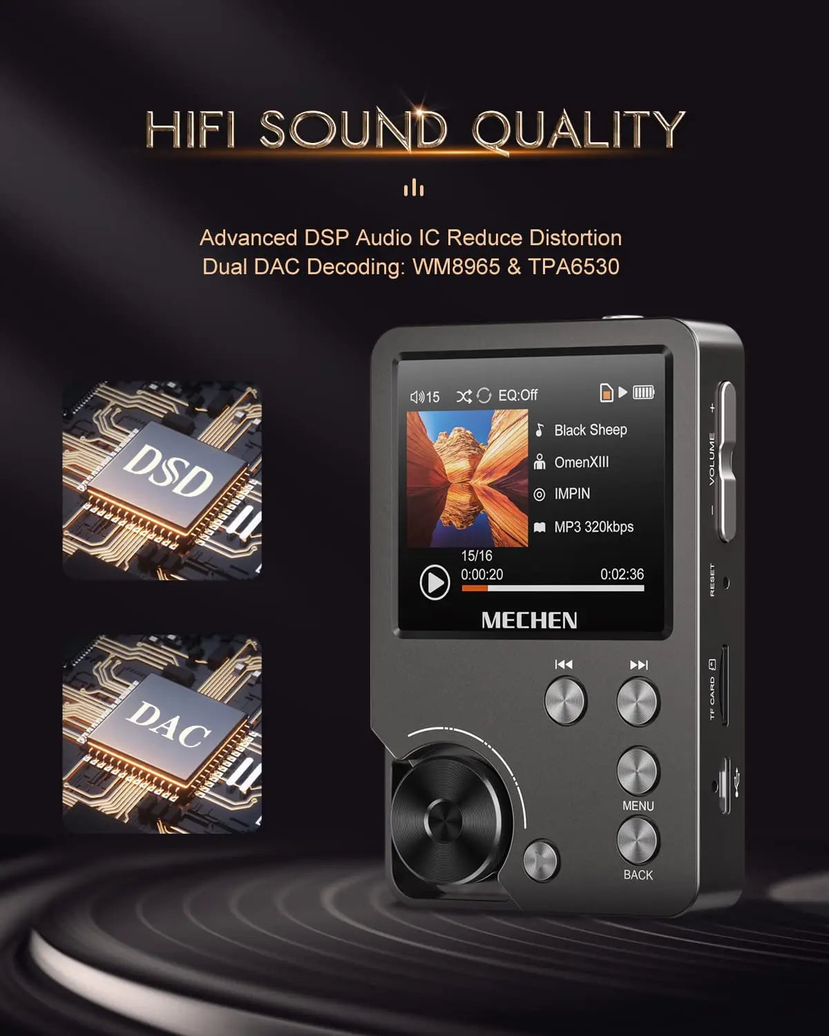 Mechen Portable HiFi DSD Mp3 Player With Lossless Digital Audio
