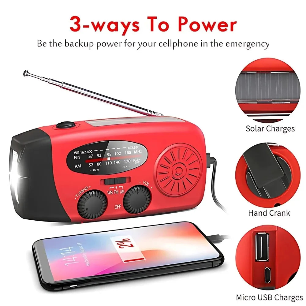 Portable Solar Hand Crank Radio Am Fm Noaa Emergency Gadget