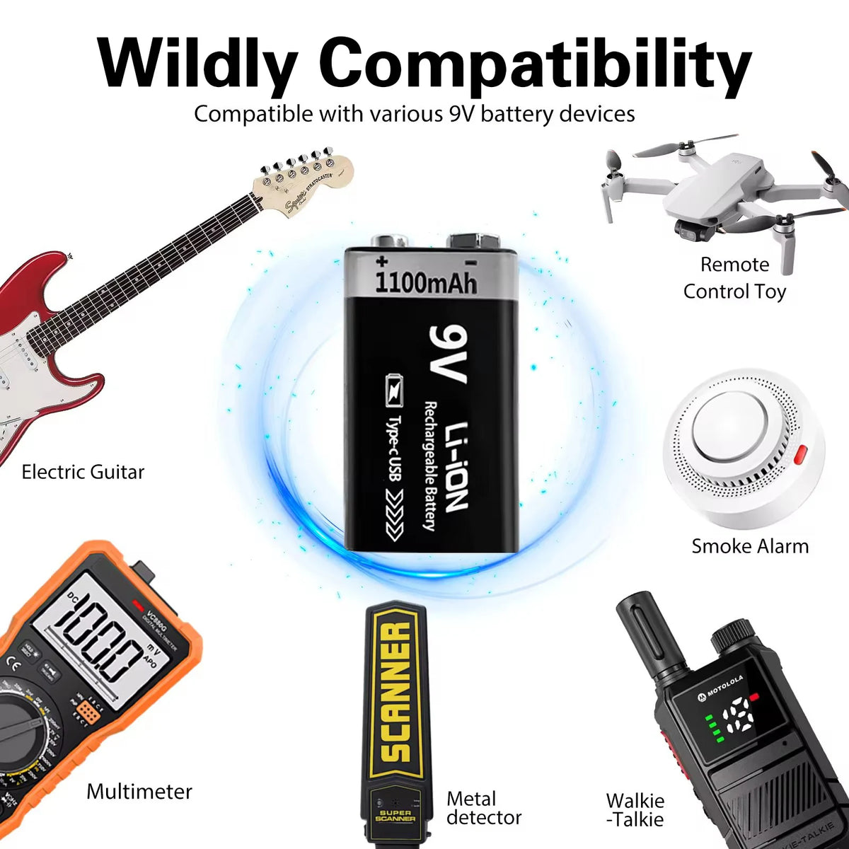 Kuugro 9V Rechargeable Battery 1100mAh With Type C Charging