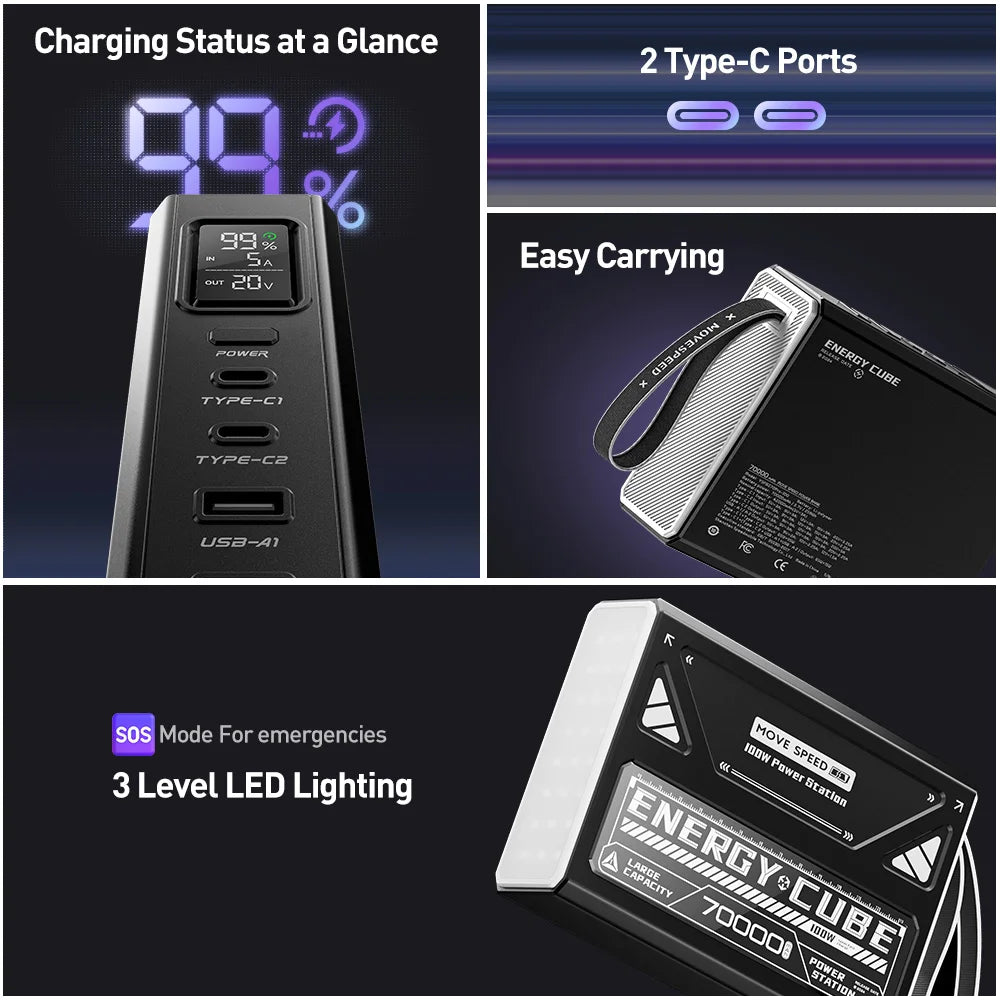 Movspeed 140W Portable Power Bank Digital Display Camping Light