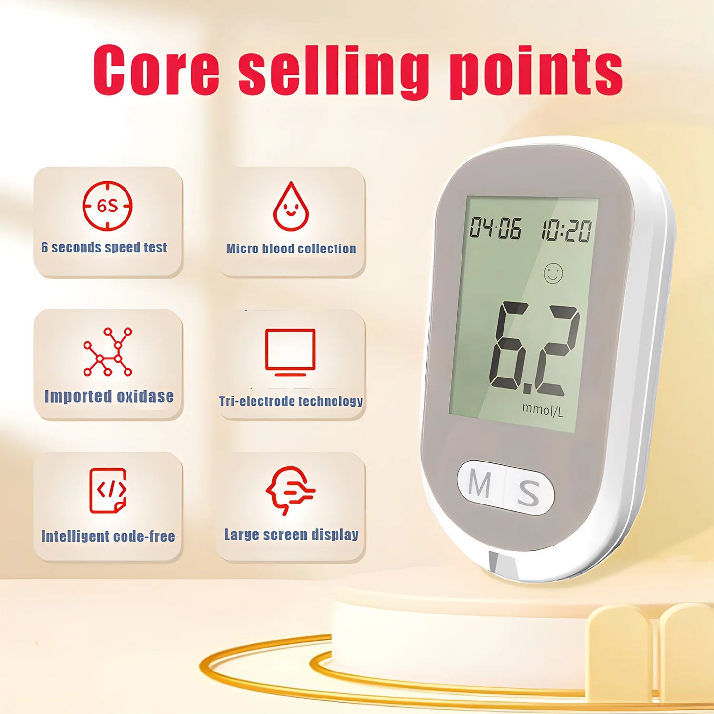 Portable Digital Blood Glucose Meter With Memory And USB Charging