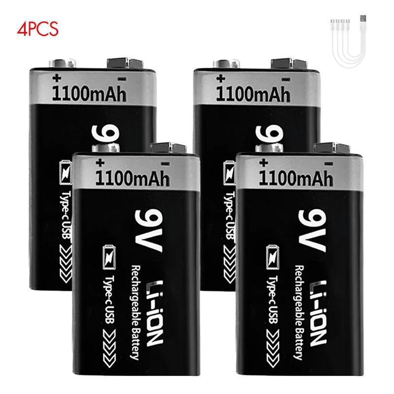 Kuugro 9V Rechargeable Battery 1100mAh With Type C Charging