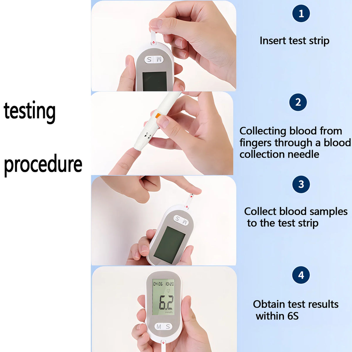 Portable Digital Blood Glucose Meter With Memory And USB Charging
