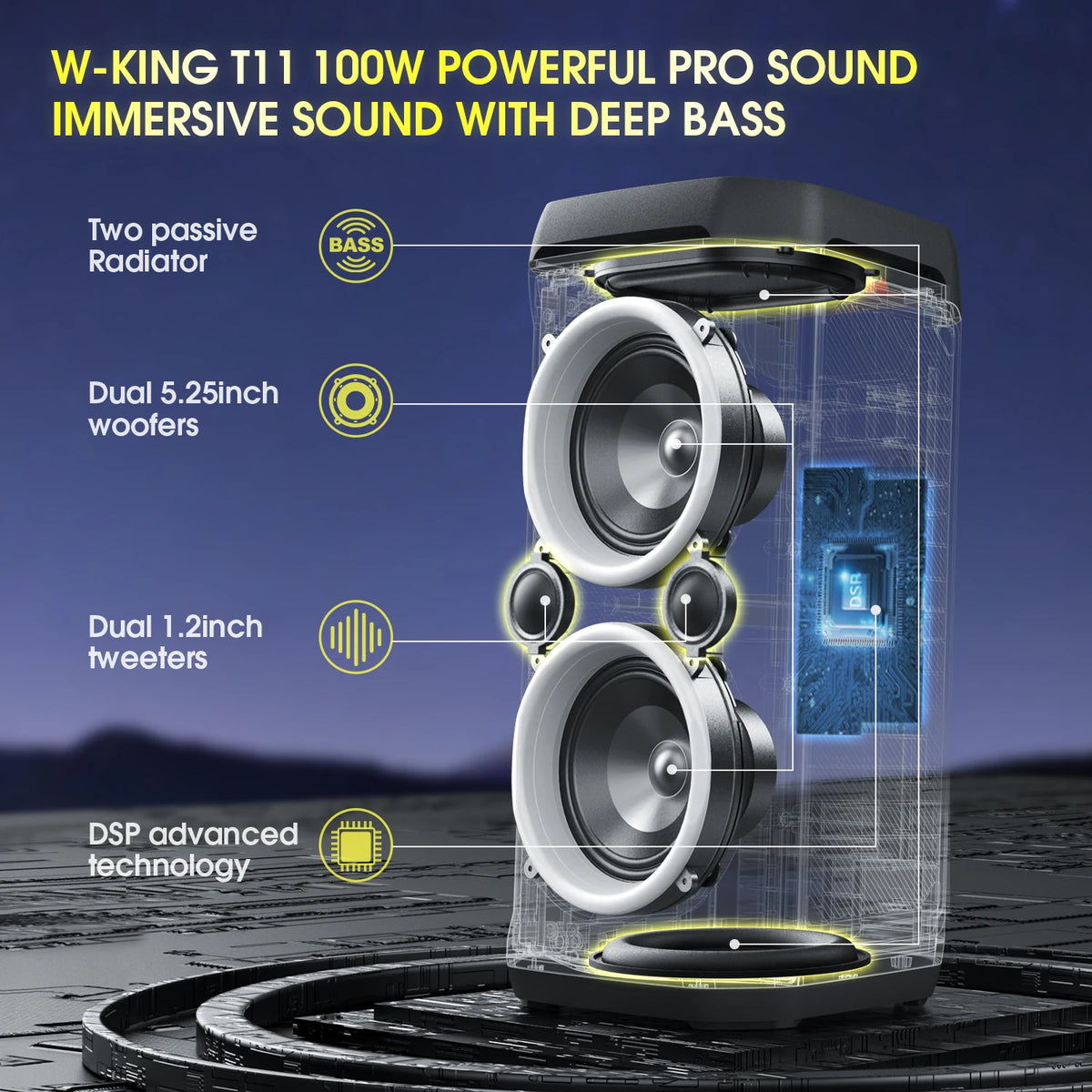 W-King T11 Portable Bluetooth Speaker Featuring Waterproof IPX6 Protection