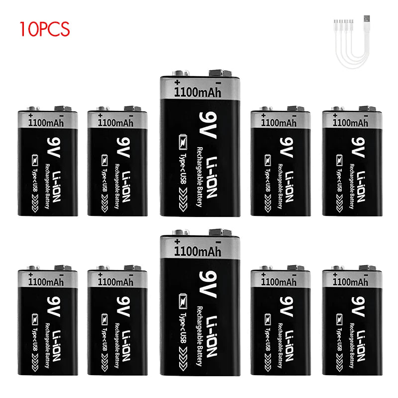 Kuugro 9V Rechargeable Battery 1100mAh With Type C Charging