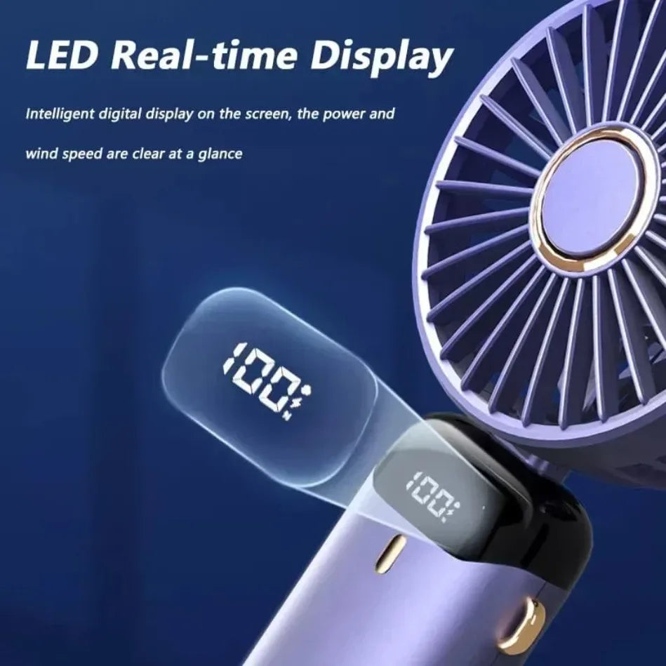 Foldable USB Rechargeable Handheld Fan With Phone Stand LED Display
