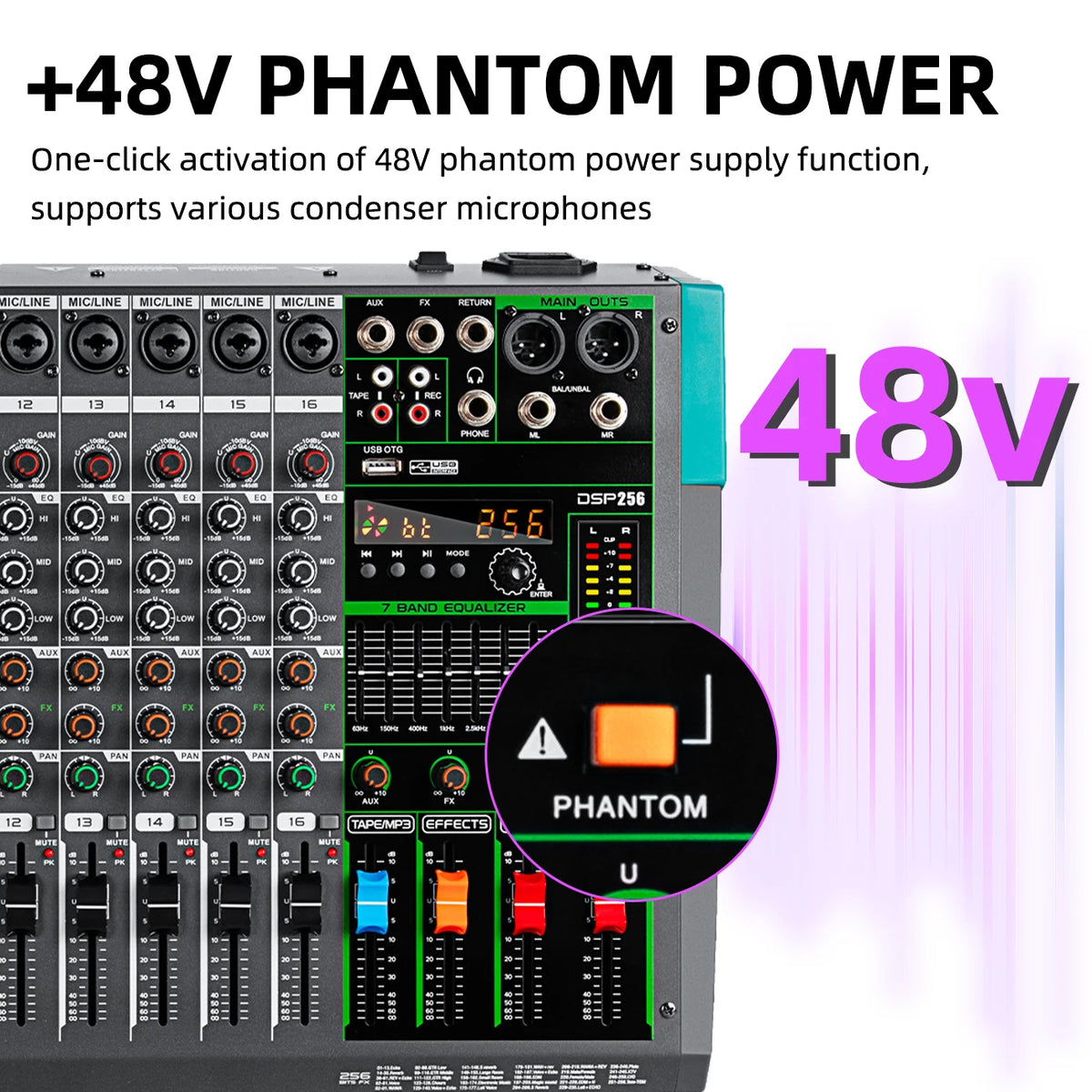Depusheng 16 Channel USB Audio Mixer With 48V Phantom Power