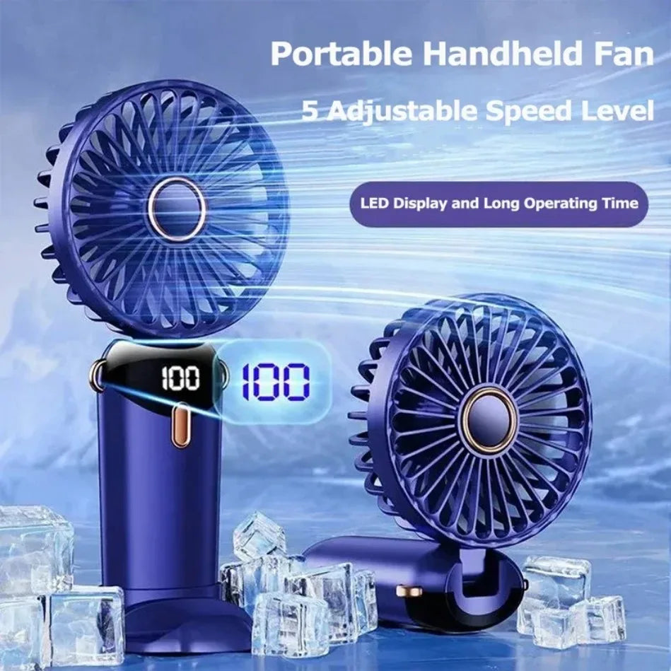 Foldable USB Rechargeable Handheld Fan With Phone Stand LED Display