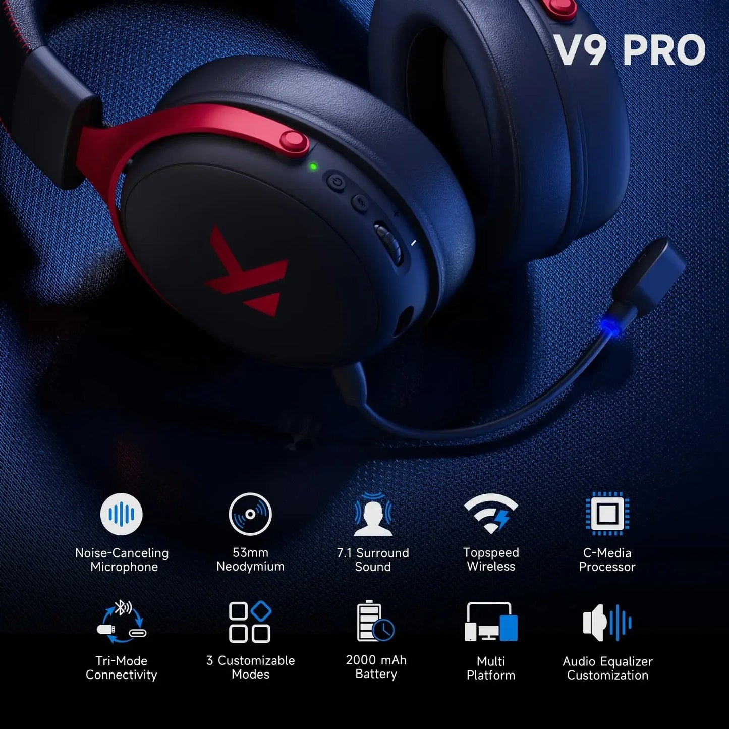 MCHOSE V9 Pro Wireless Gaming Headset With 7.1 Surround Sound