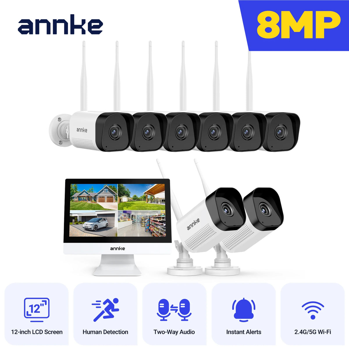 Annke 8MP Wireless Security Camera 12-Inch Lcd Ir Night Vision