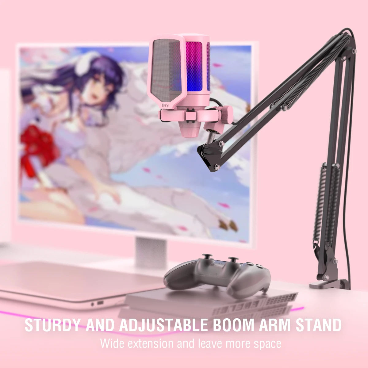 FIFINE USB Condenser Gaming Microphone Kit With RGB Stand