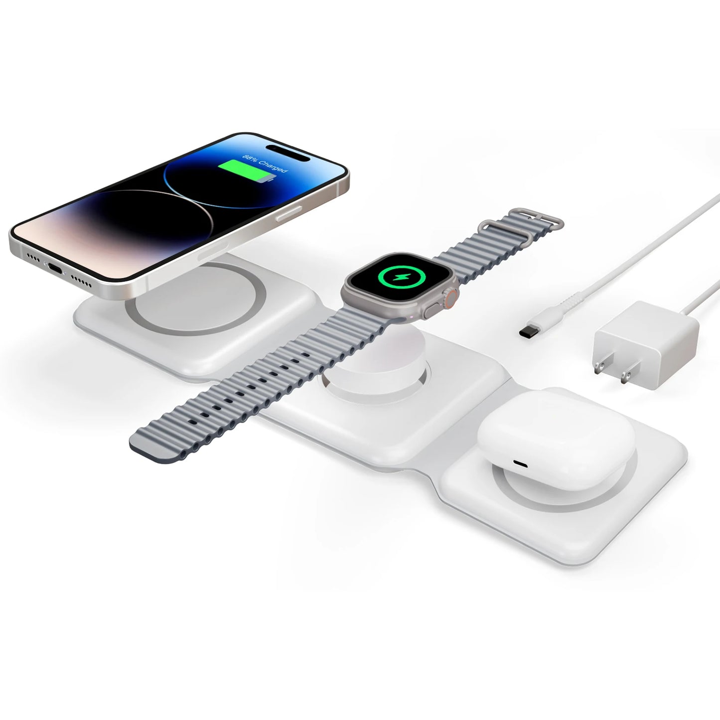 Foldable 15W Magnetic Wireless Charger 3In1 Fast Travel Dock
