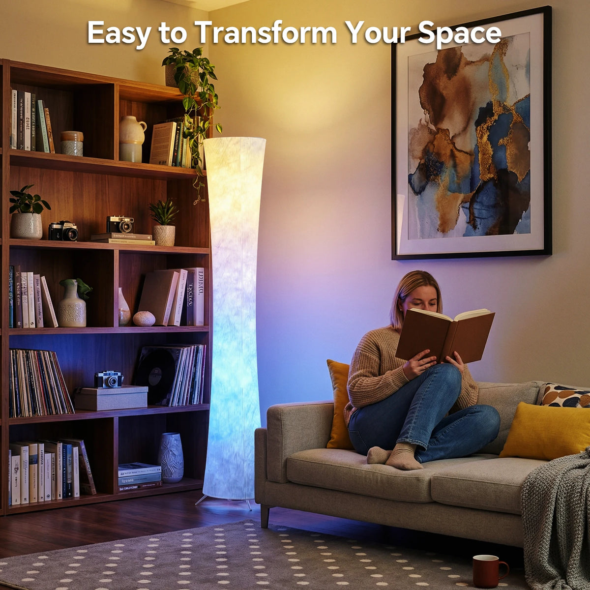 Modern Smart Floor Lamp With RGB Tyvek Fabric And Remote