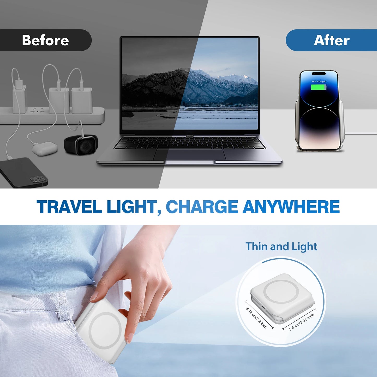 Foldable 15W Magnetic Wireless Charger 3In1 Fast Travel Dock