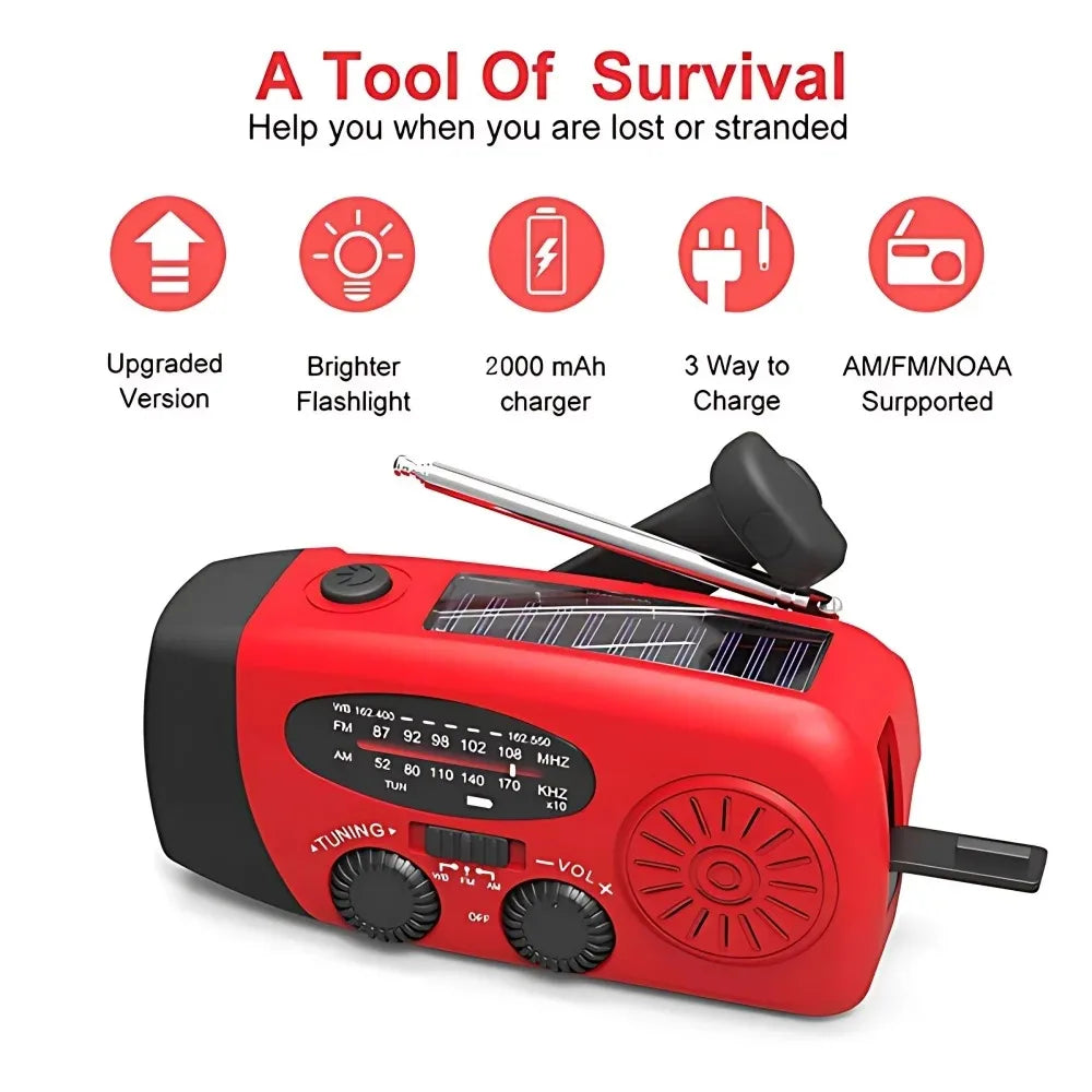 Portable Solar Hand Crank Radio Am Fm Noaa Emergency Gadget