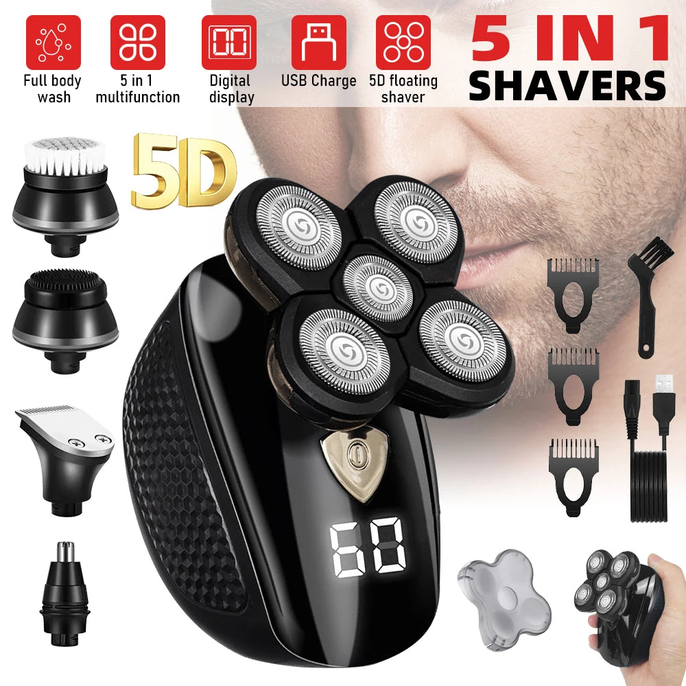 5D Floating Head Electric Shaver With Beard And Nose Trimmer