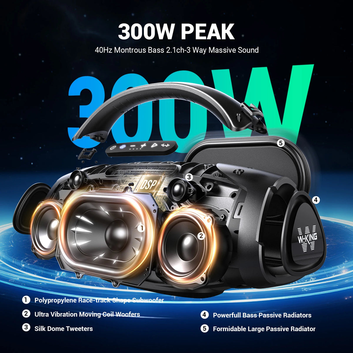 W King 200W Portable Bluetooth Speaker IPX7 Waterproof Outdoor Bass