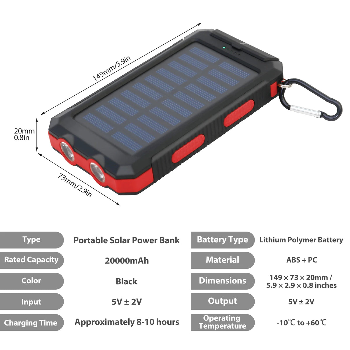 Waterproof 20000mAh Solar Power Bank With Led Flashlight And Compass