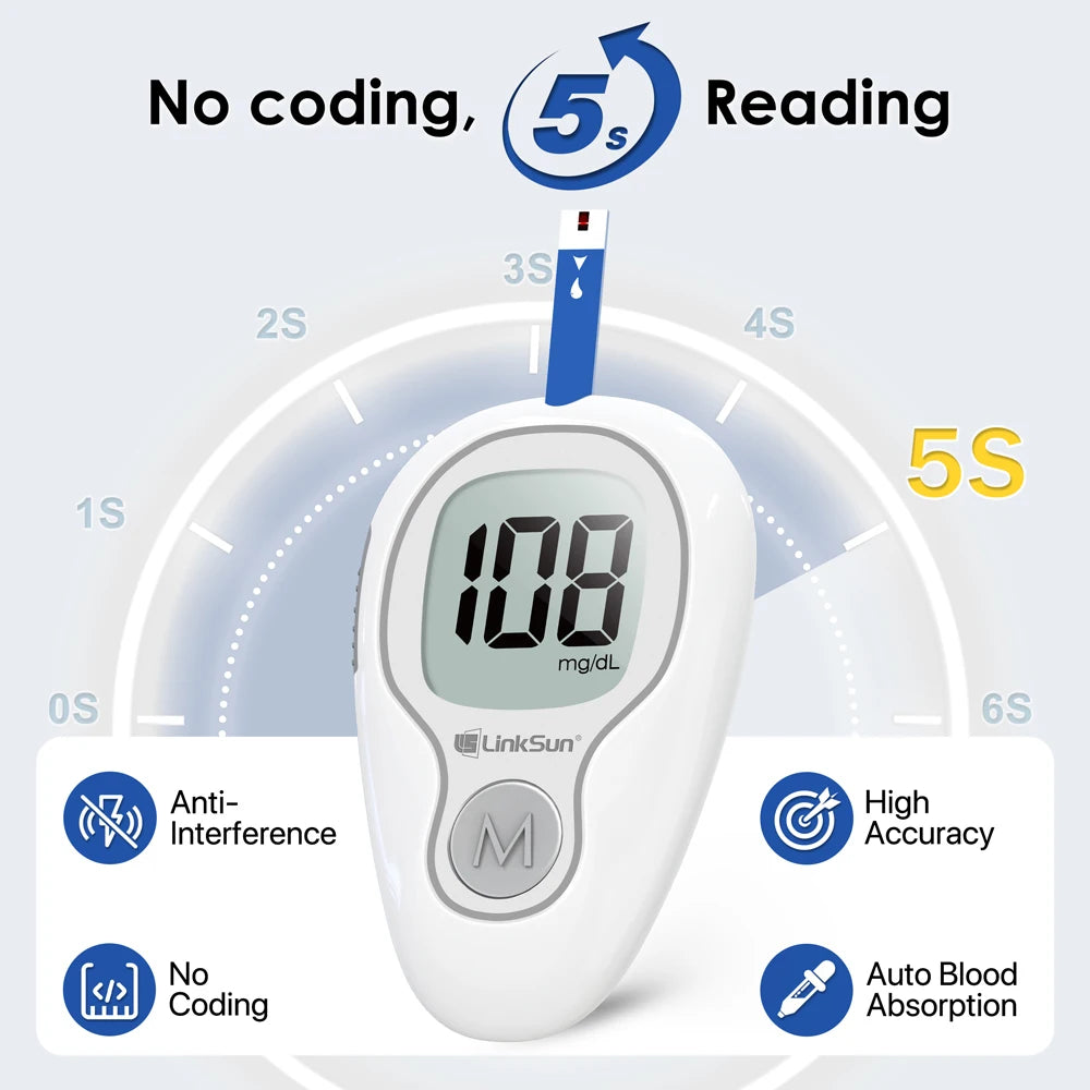 Linksun Blood Glucose Meter 500 Memory Glucometer For Diabetes Monitoring
