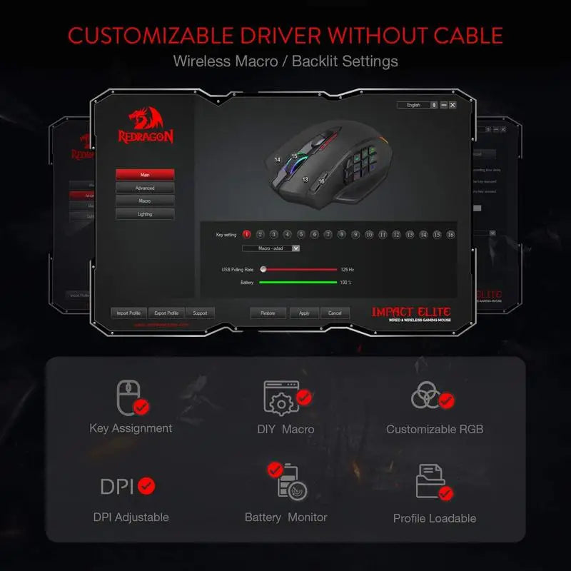 Redragon Wireless Gaming Mouse With Programmable Buttons And Backlighting