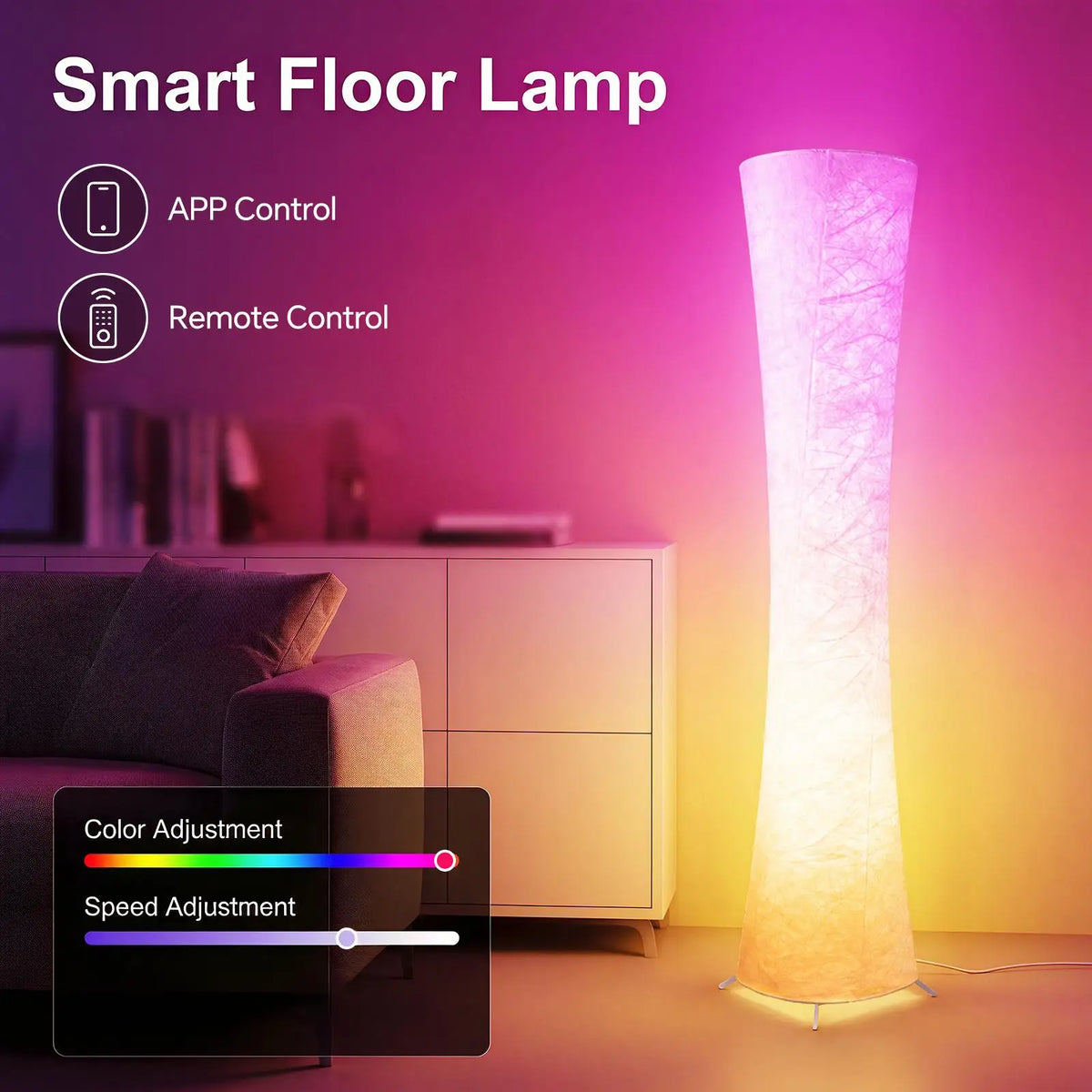 Modern Smart Floor Lamp With RGB Tyvek Fabric And Remote
