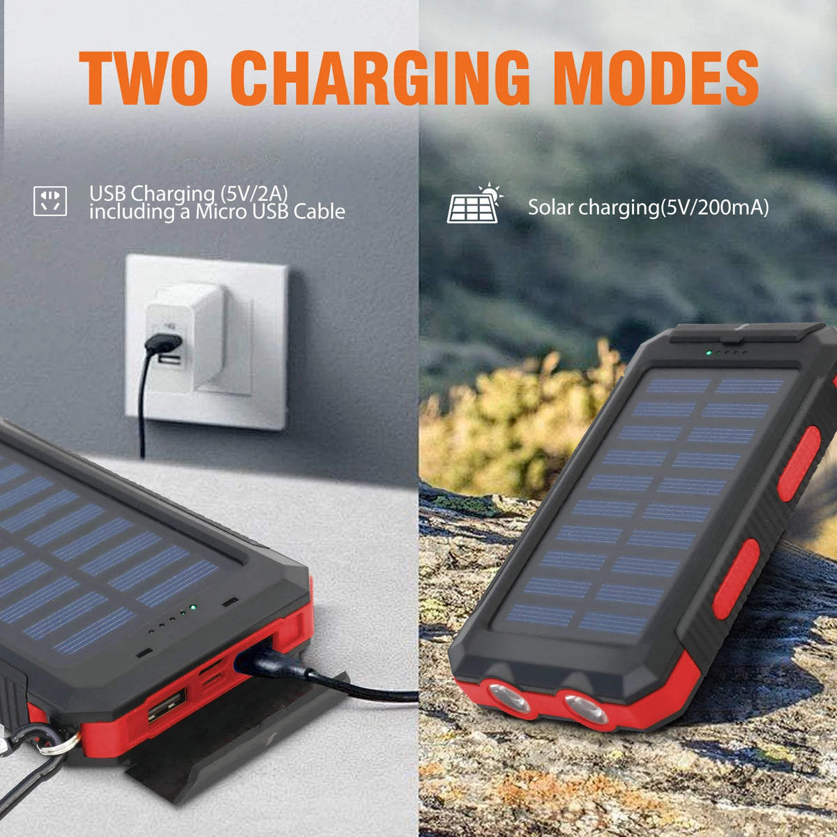 Waterproof 20000mAh Solar Power Bank With Led Flashlight And Compass