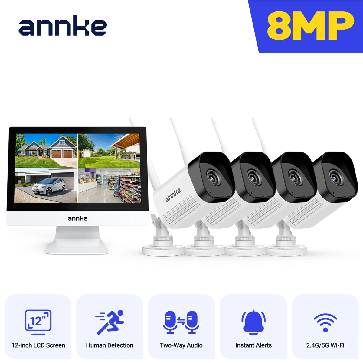 Annke 8MP Wireless Security Camera 12-Inch Lcd Ir Night Vision