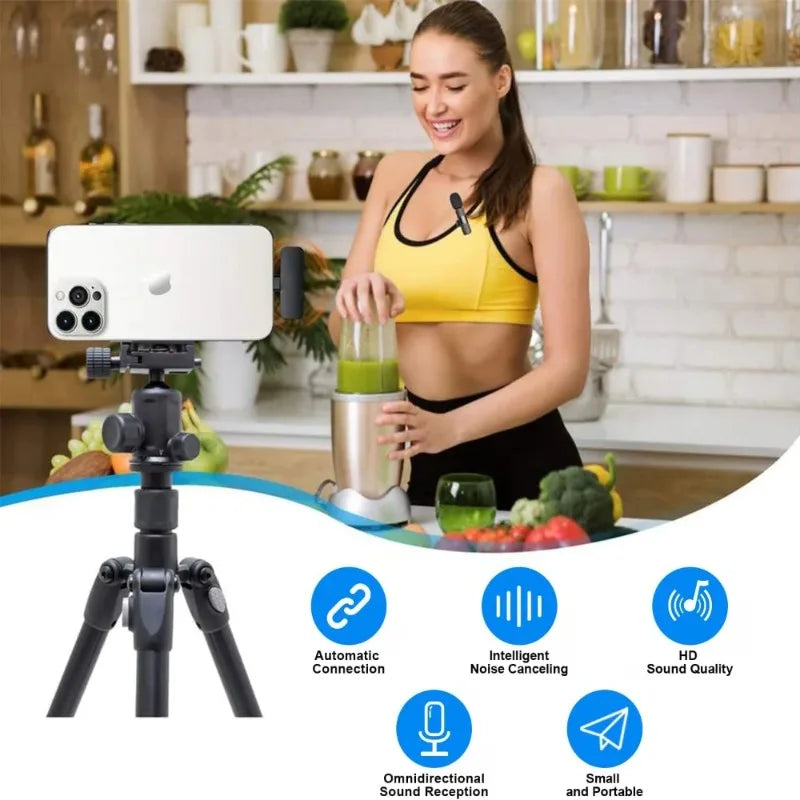 Two Pack Wireless Lavalier Microphone Set For Smartphones And Tablets