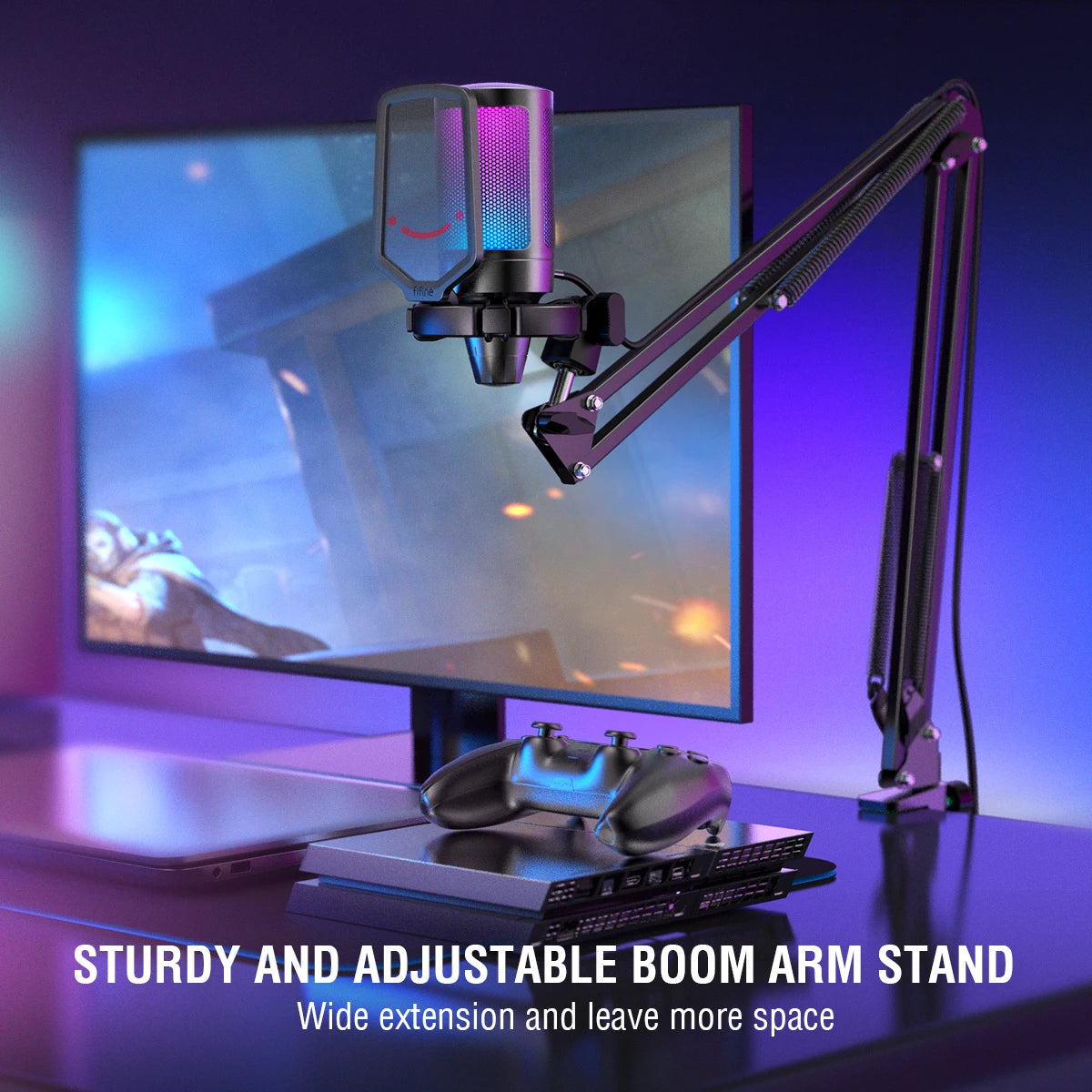 FIFINE USB Condenser Gaming Microphone Kit With RGB Stand