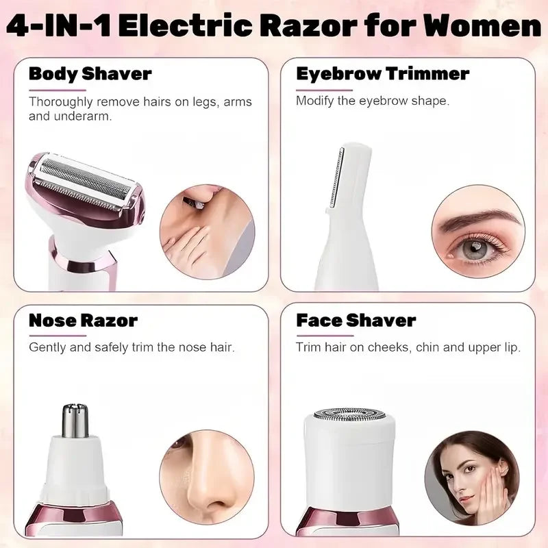 Four In One Rechargeable Electric Razor Trimmer For Women