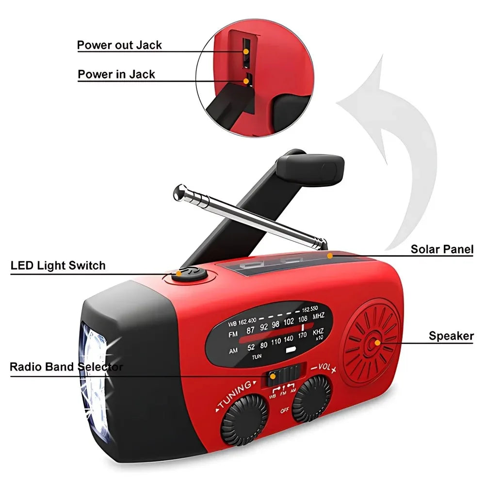 Portable Solar Hand Crank Radio Am Fm Noaa Emergency Gadget