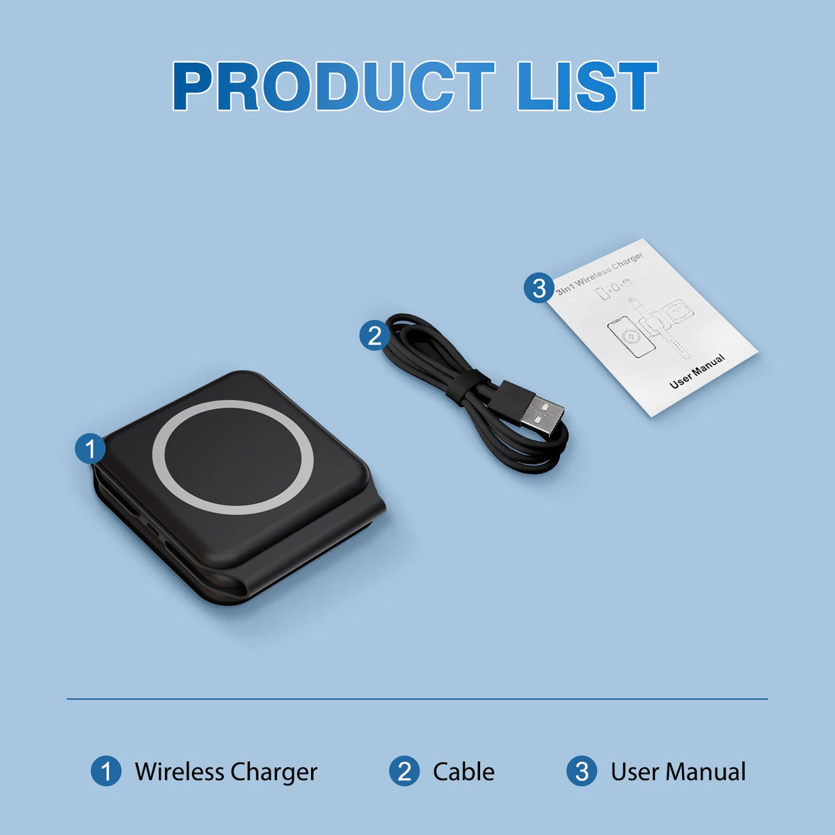 Foldable 15W Magnetic Wireless Charger 3In1 Fast Travel Dock