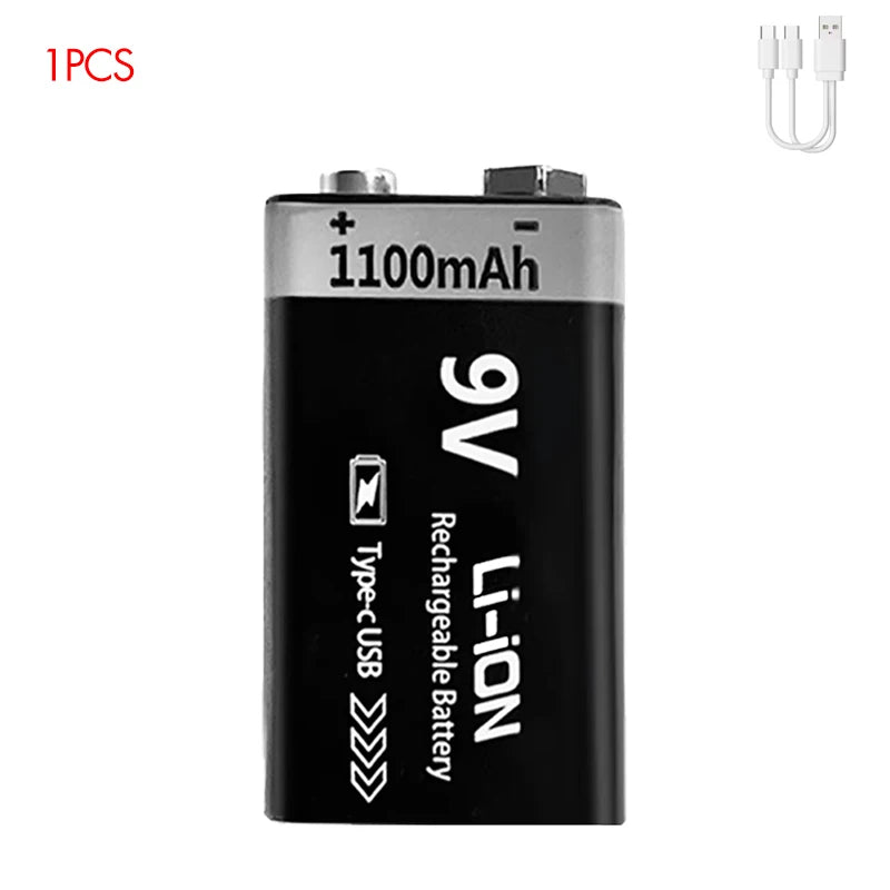 Kuugro 9V Rechargeable Battery 1100mAh With Type C Charging
