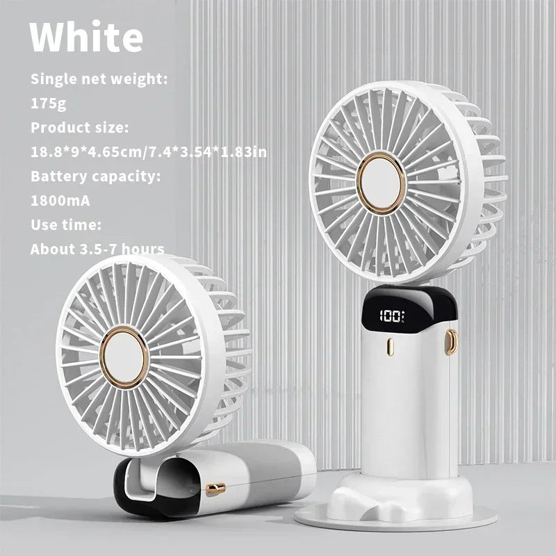 Foldable USB Rechargeable Handheld Fan With Phone Stand LED Display