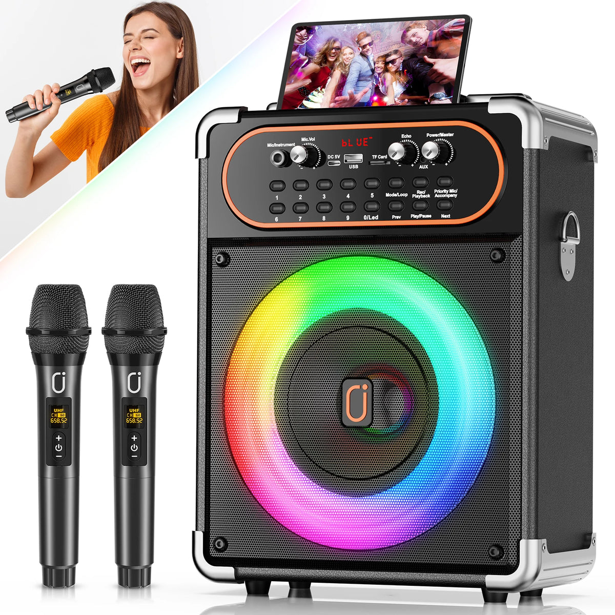 FanFun Portable Bluetooth Karaoke System With Two Included Microphones