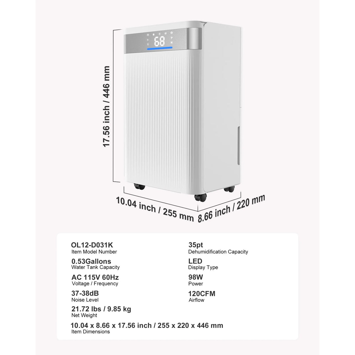 SucceBuy 52 Pint Smart Dehumidifier with Drain Hose Low Noise