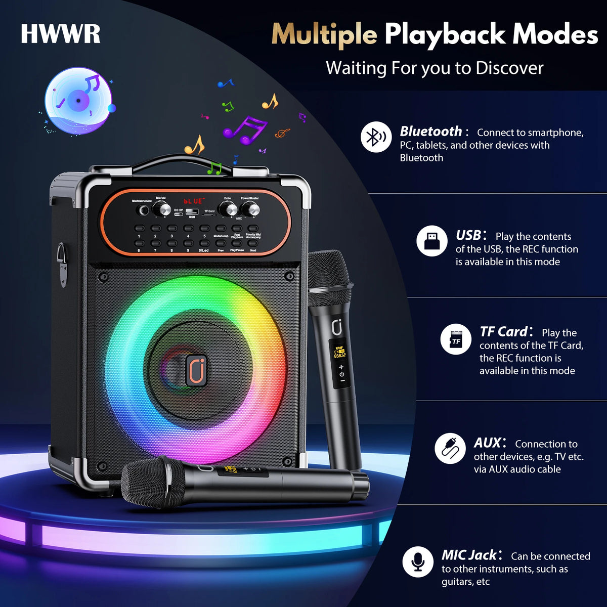 FanFun Portable Bluetooth Karaoke System With Two Included Microphones