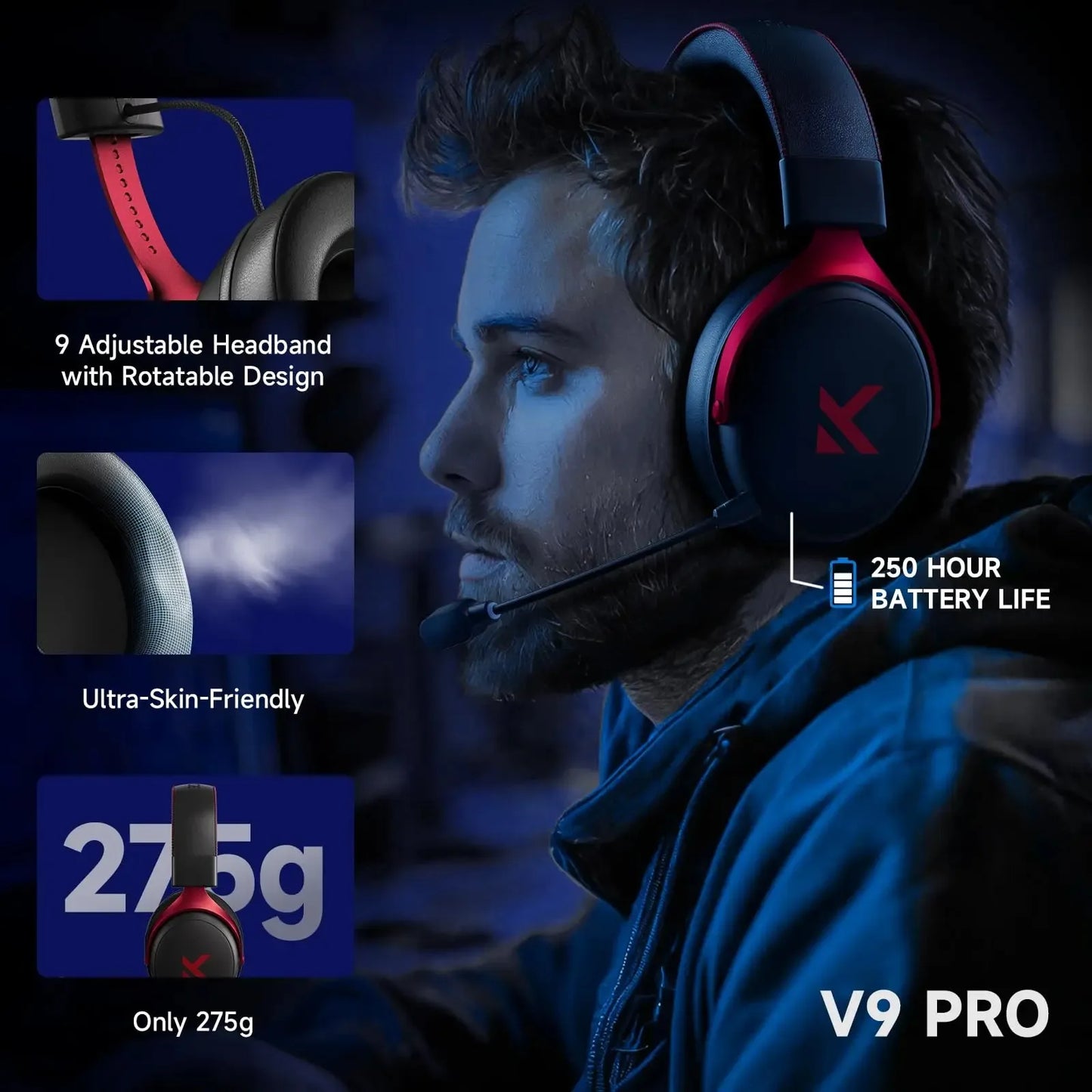 MCHOSE V9 Pro Wireless Gaming Headset With 7.1 Surround Sound