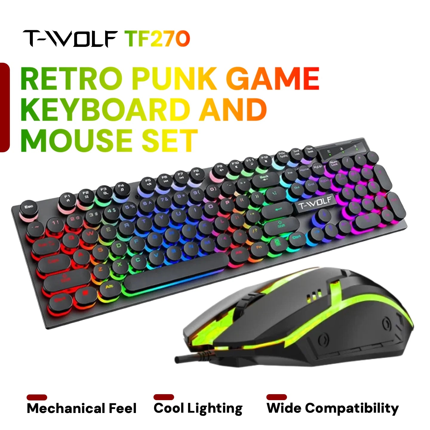 T-WOLF Wired Gaming Keyboard Mouse Headset Combo For PC