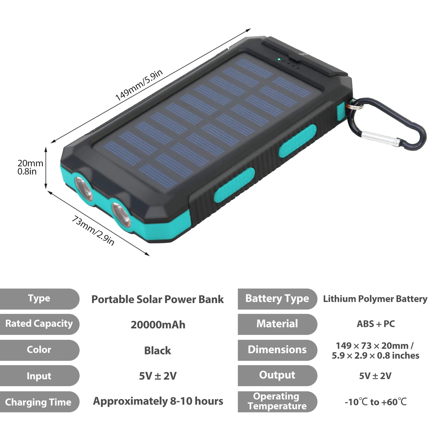 Waterproof 20000mAh Solar Power Bank With Led Flashlight And Compass