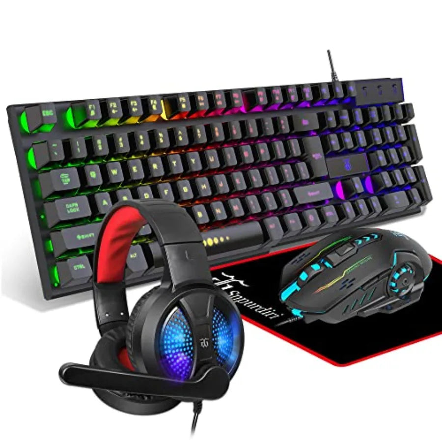 Professional Gaming Keyboard Mouse Headphones Kit With Mousepad For PC