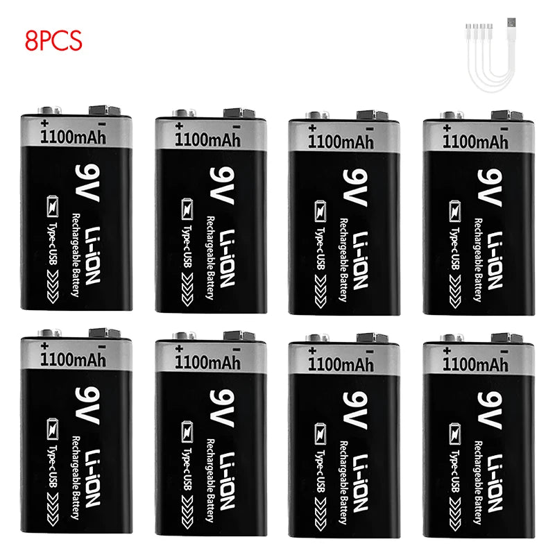 Kuugro 9V Rechargeable Battery 1100mAh With Type C Charging