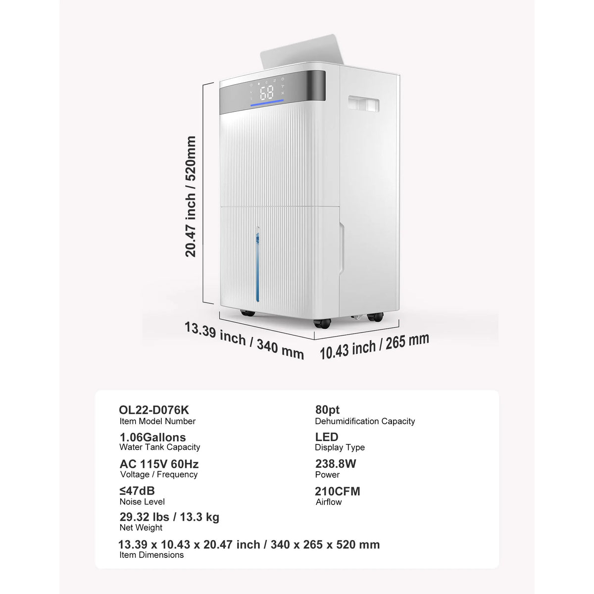 SucceBuy 52 Pint Smart Dehumidifier with Drain Hose Low Noise