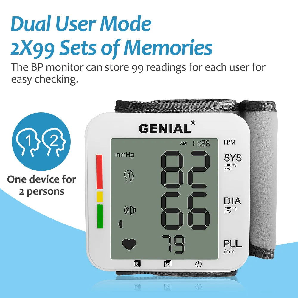 Genial Wrist Blood Pressure Monitor With LCD Display And Memory