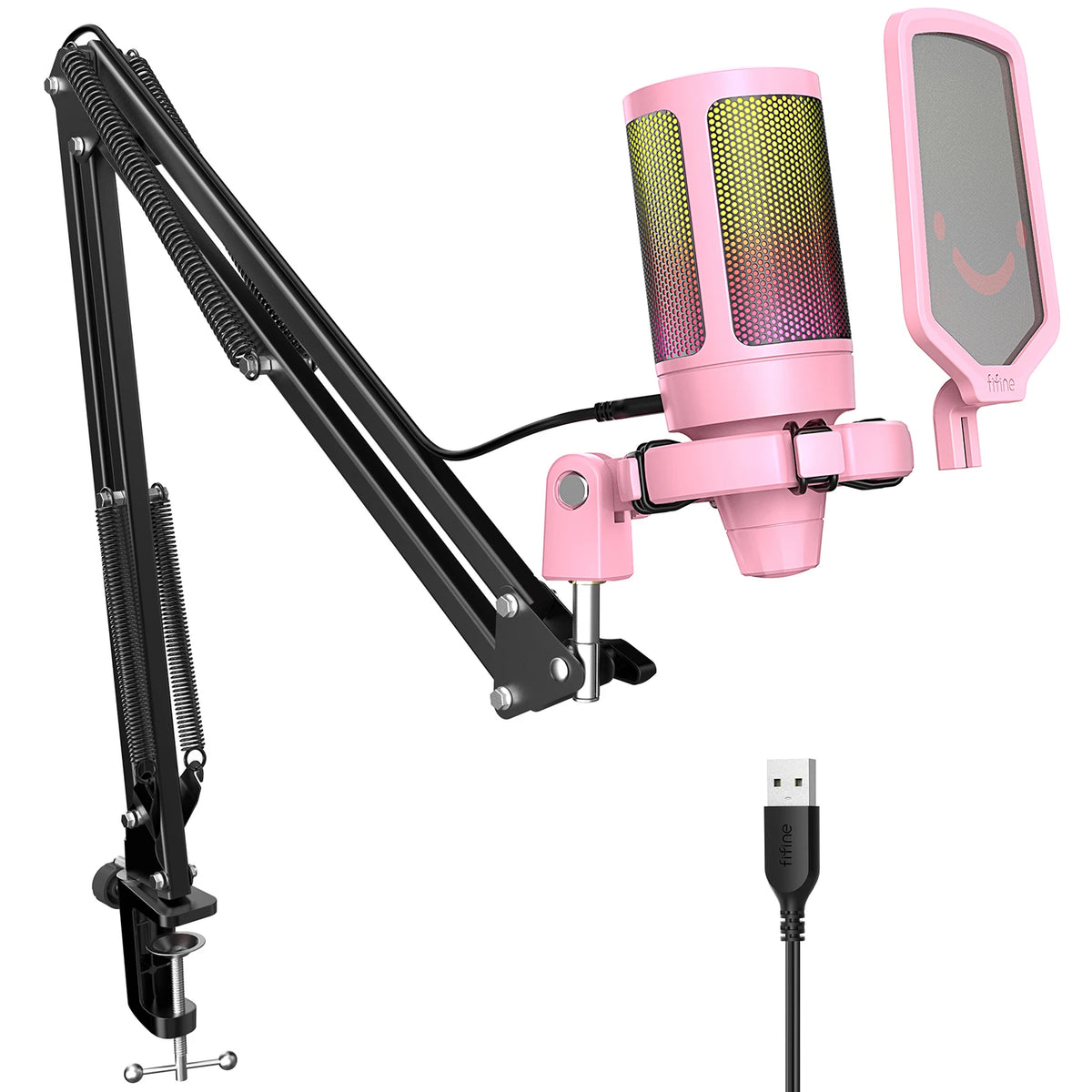 FIFINE USB Condenser Gaming Microphone Kit With RGB Stand