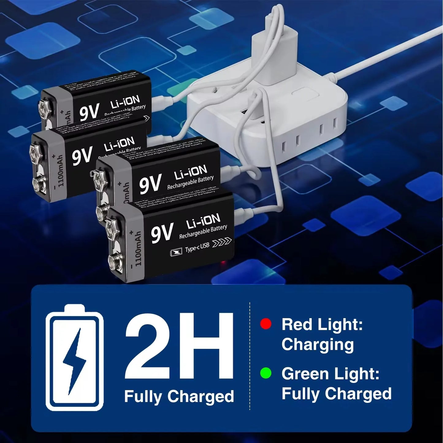 Kuugro 9V Rechargeable Battery 1100mAh With Type C Charging