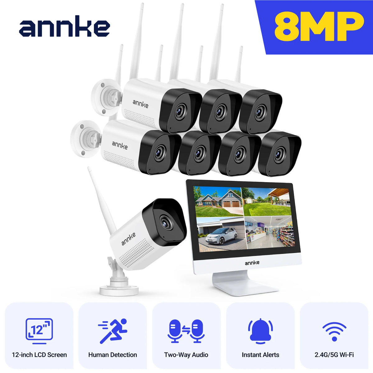 Annke 8MP Wireless Security Camera 12-Inch Lcd Ir Night Vision