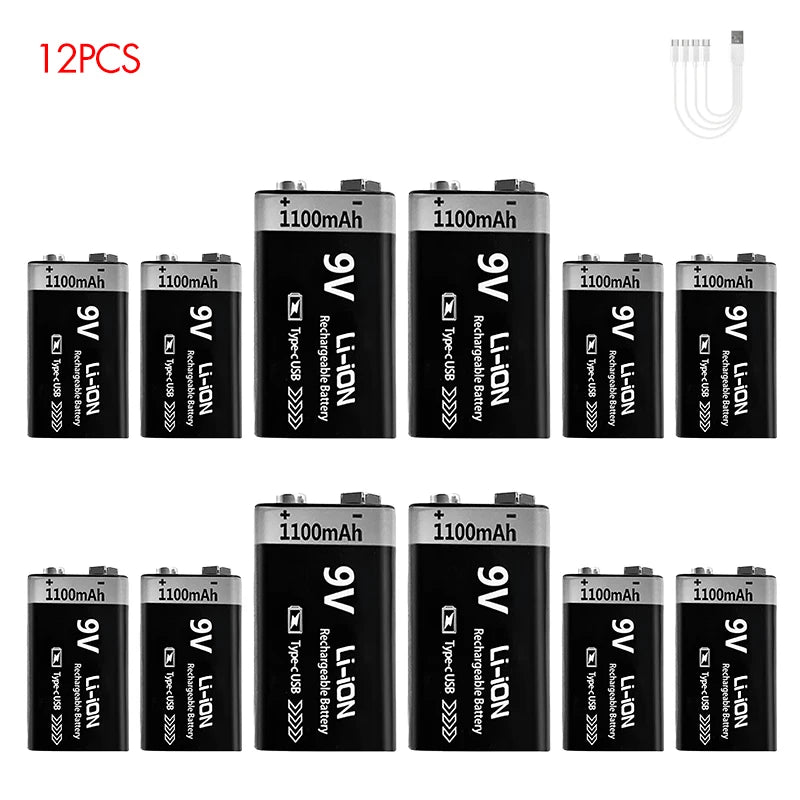Kuugro 9V Rechargeable Battery 1100mAh With Type C Charging